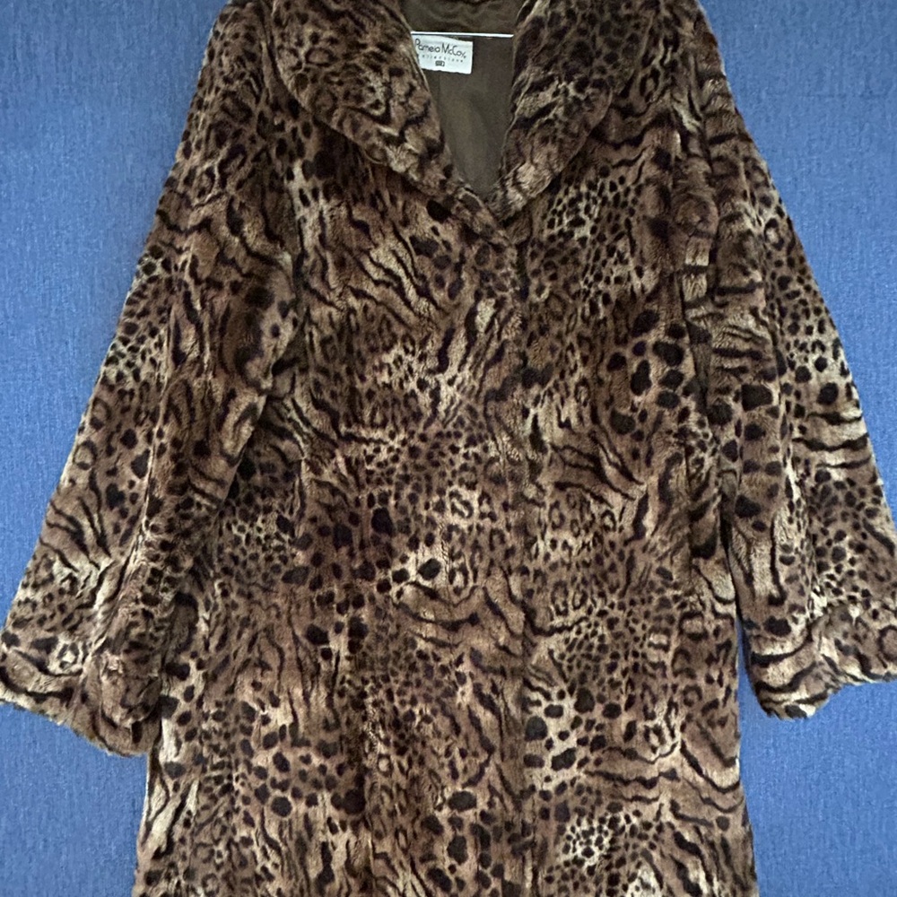 VTG Pamela McCoy Women's Faux Fur Leopard Print Trenc - Picture 2 of 13